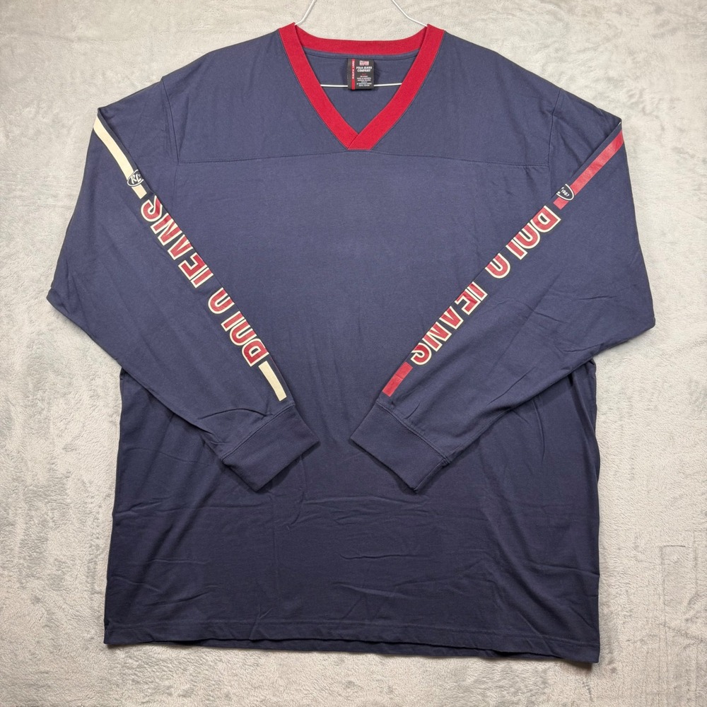 VTG Polo Jeans Co Ralph Lauren Mens 3XT Navy V-Neck Long Sleeve Graphic T-Shirt - Picture 1 of 7